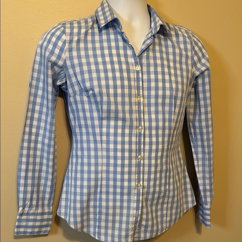 United Colors of Benetton Blue Checkered Button Down Shirt - Picture 2 of 10